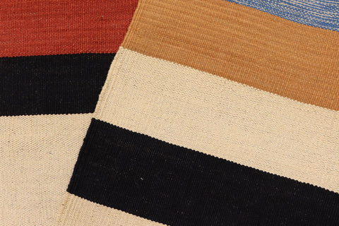 handmade Modern Kilim Rust Blue Hand-Woven RECTANGLE 100% WOOL area rug 3x6