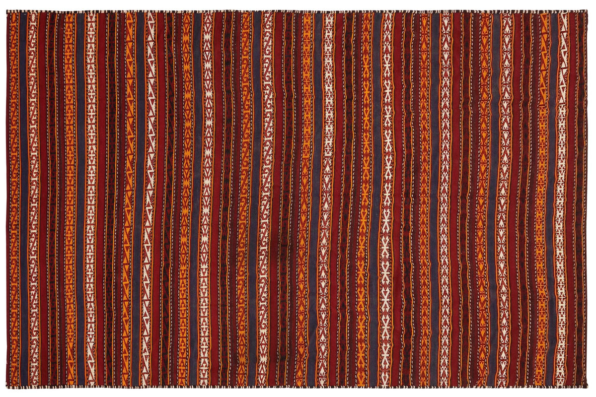 handmade Geometric Kilim Red Blue Hand-Woven RUNNER 100% WOOL area rug 6' x 12'