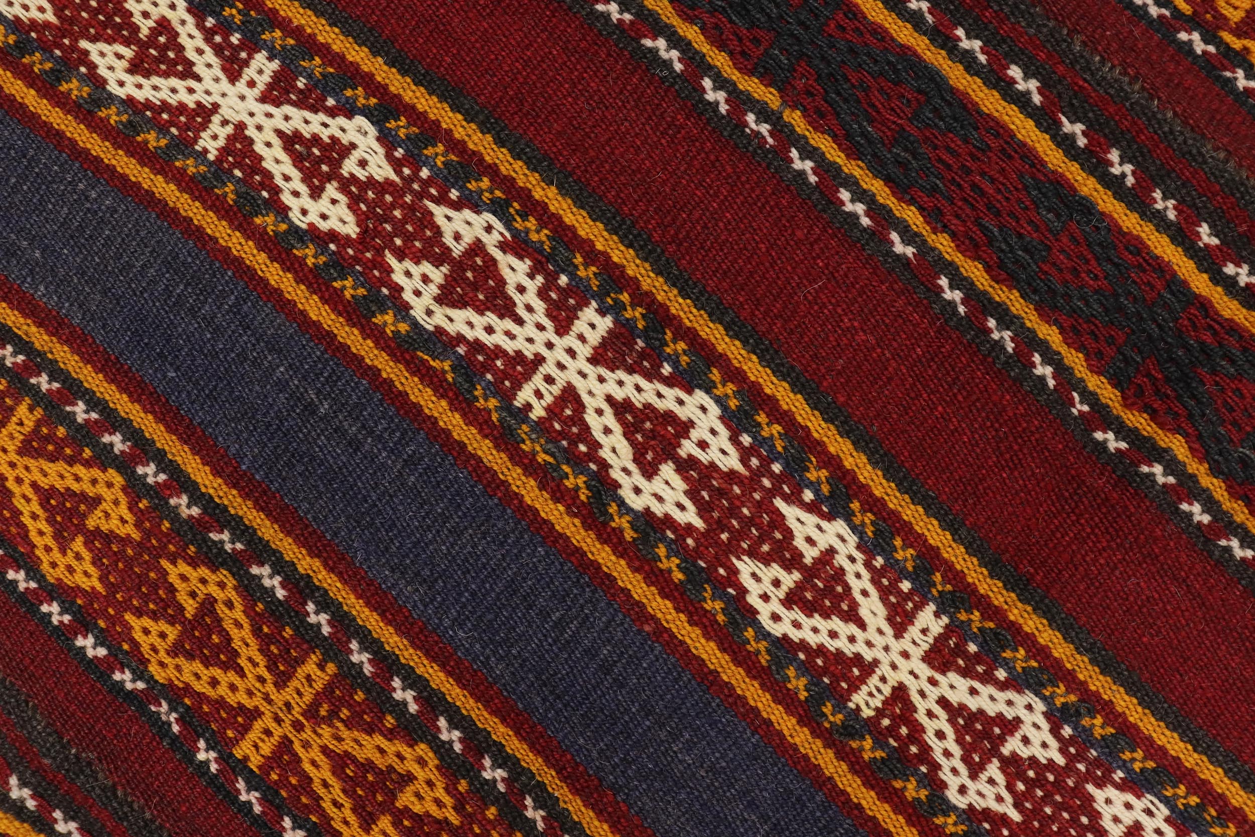 handmade Geometric Kilim Red Blue Hand-Woven RUNNER 100% WOOL area rug 6' x 12'