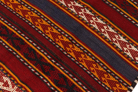 handmade Geometric Kilim Red Blue Hand-Woven RUNNER 100% WOOL area rug 6' x 12'