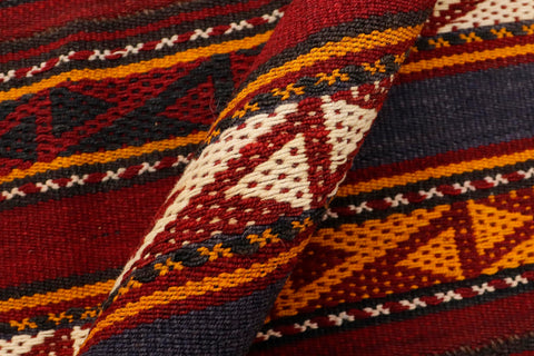 handmade Geometric Kilim Red Blue Hand-Woven RUNNER 100% WOOL area rug 6' x 12'