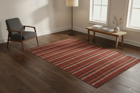 handmade Geometric Kilim Red Blue Hand-Woven RUNNER 100% WOOL area rug 6' x 12'