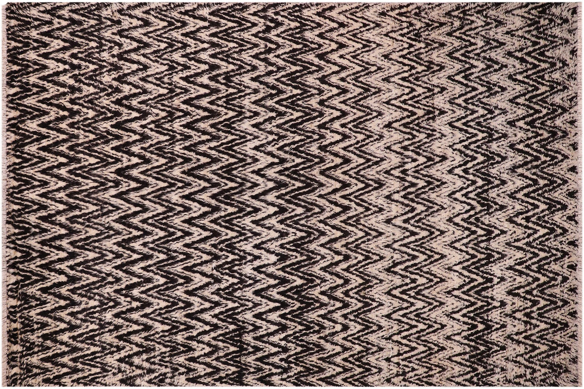 handmade Geometric Moroccan Black Beige Hand Knotted RECTANGLE 100% WOOL area rug 9' x 12'