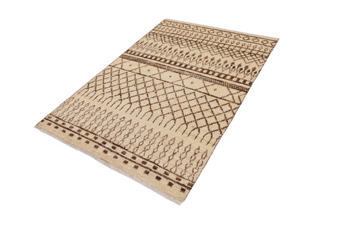 handmade Geometric Moroccan Beige Brown Hand Knotted RECTANGLE 100% WOOL area rug 5' x 8'