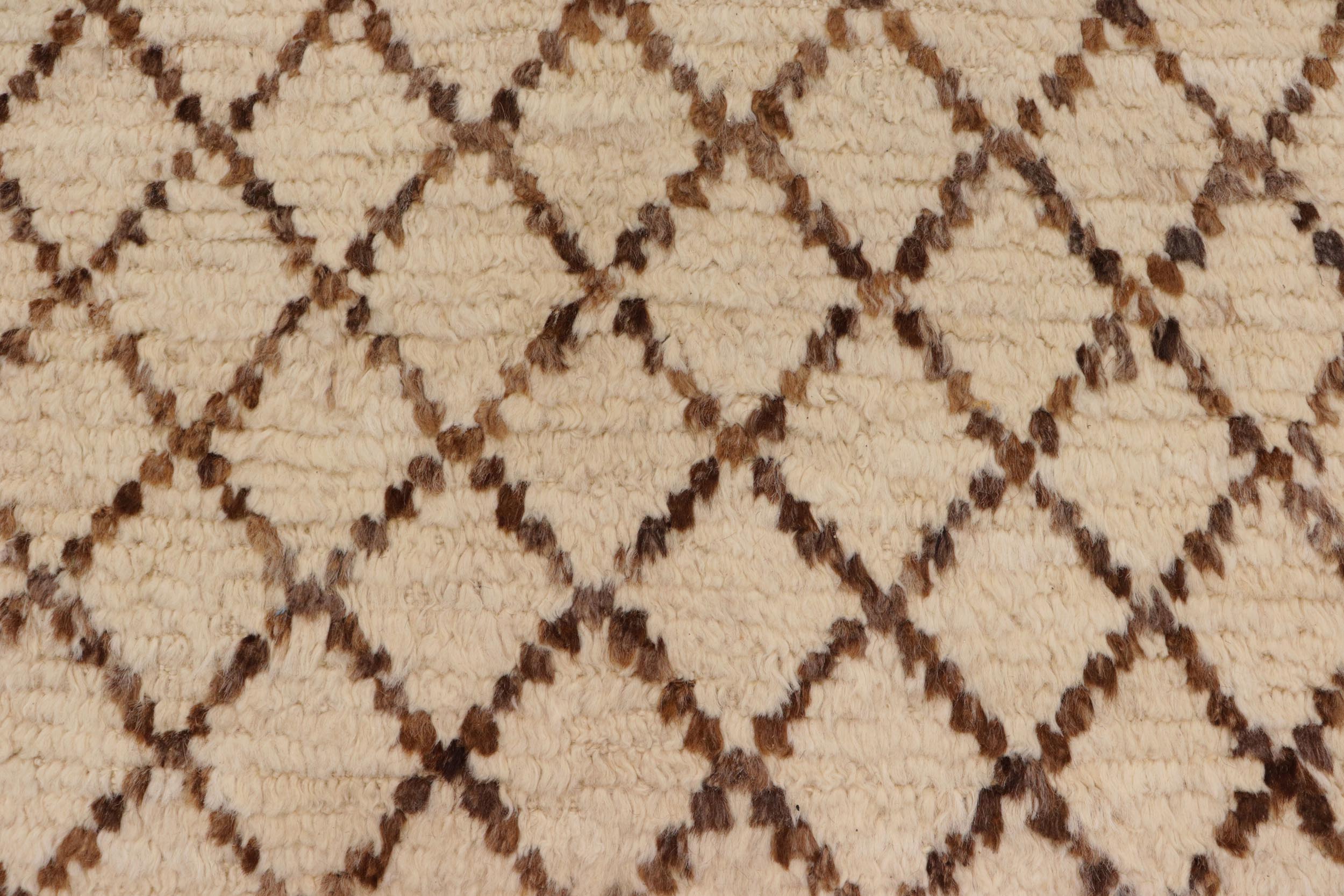 handmade Geometric Moroccan Beige Brown Hand Knotted RECTANGLE 100% WOOL area rug 5' x 8'