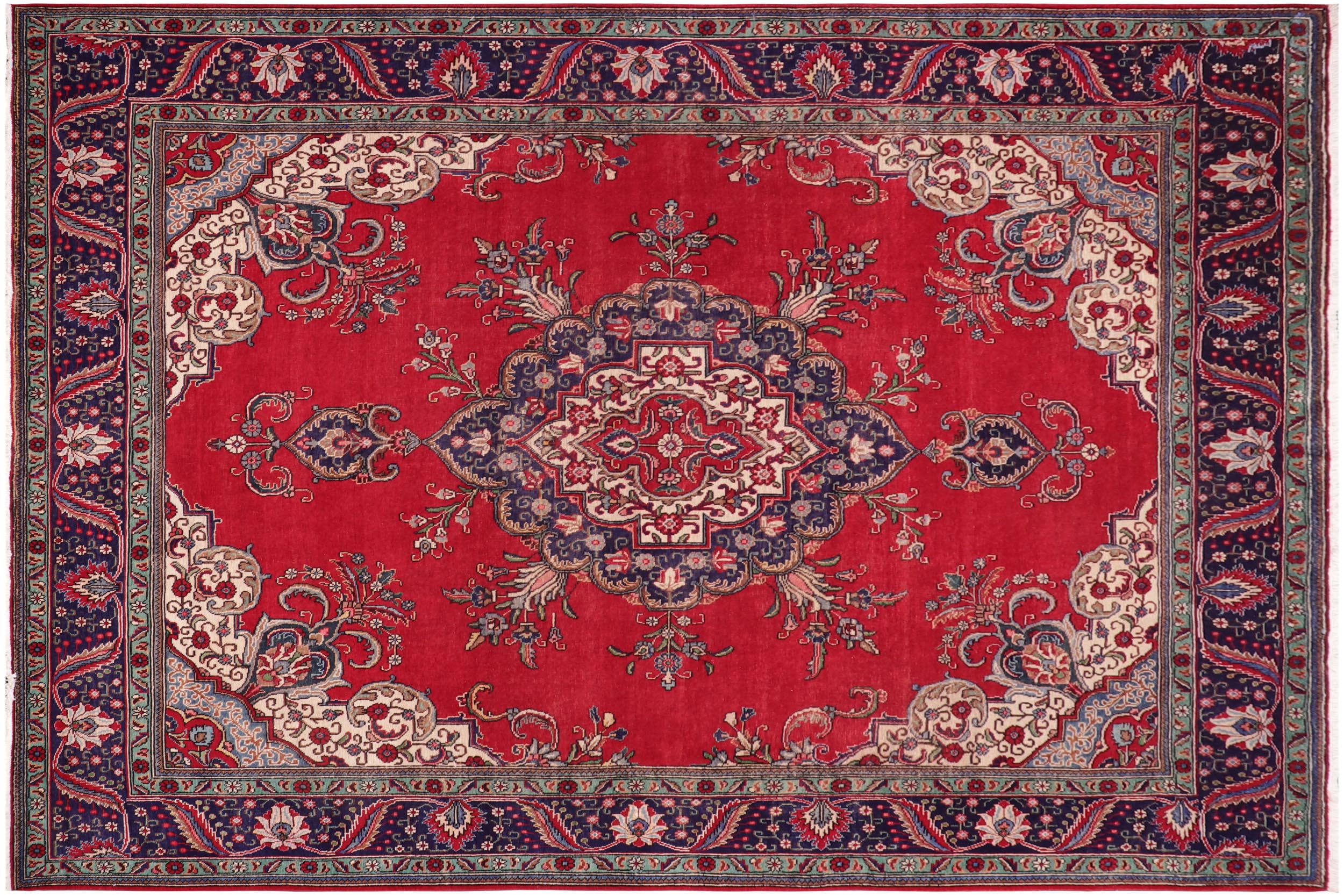 handmade Vintage Tabriz Red Blue Hand Knotted RECTANGLE 100% WOOL area rug 10' x 13'