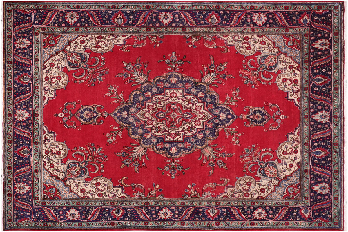 handmade Vintage Tabriz Red Blue Hand Knotted RECTANGLE 100% WOOL area rug 10' x 13'