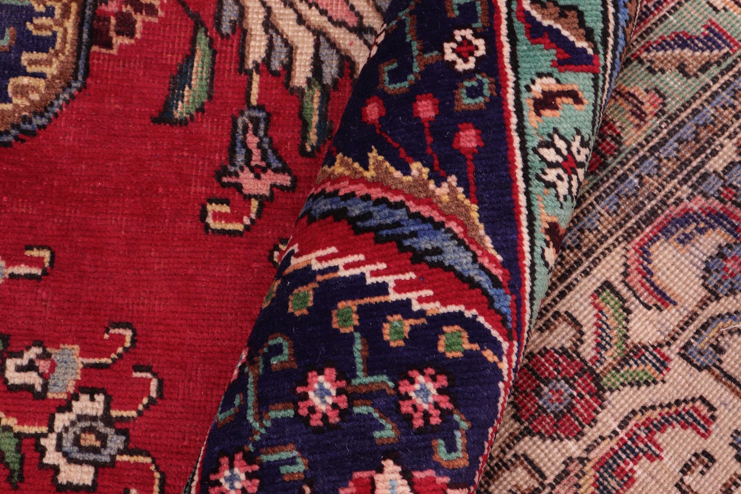 handmade Vintage Tabriz Red Blue Hand Knotted RECTANGLE 100% WOOL area rug 10' x 13'