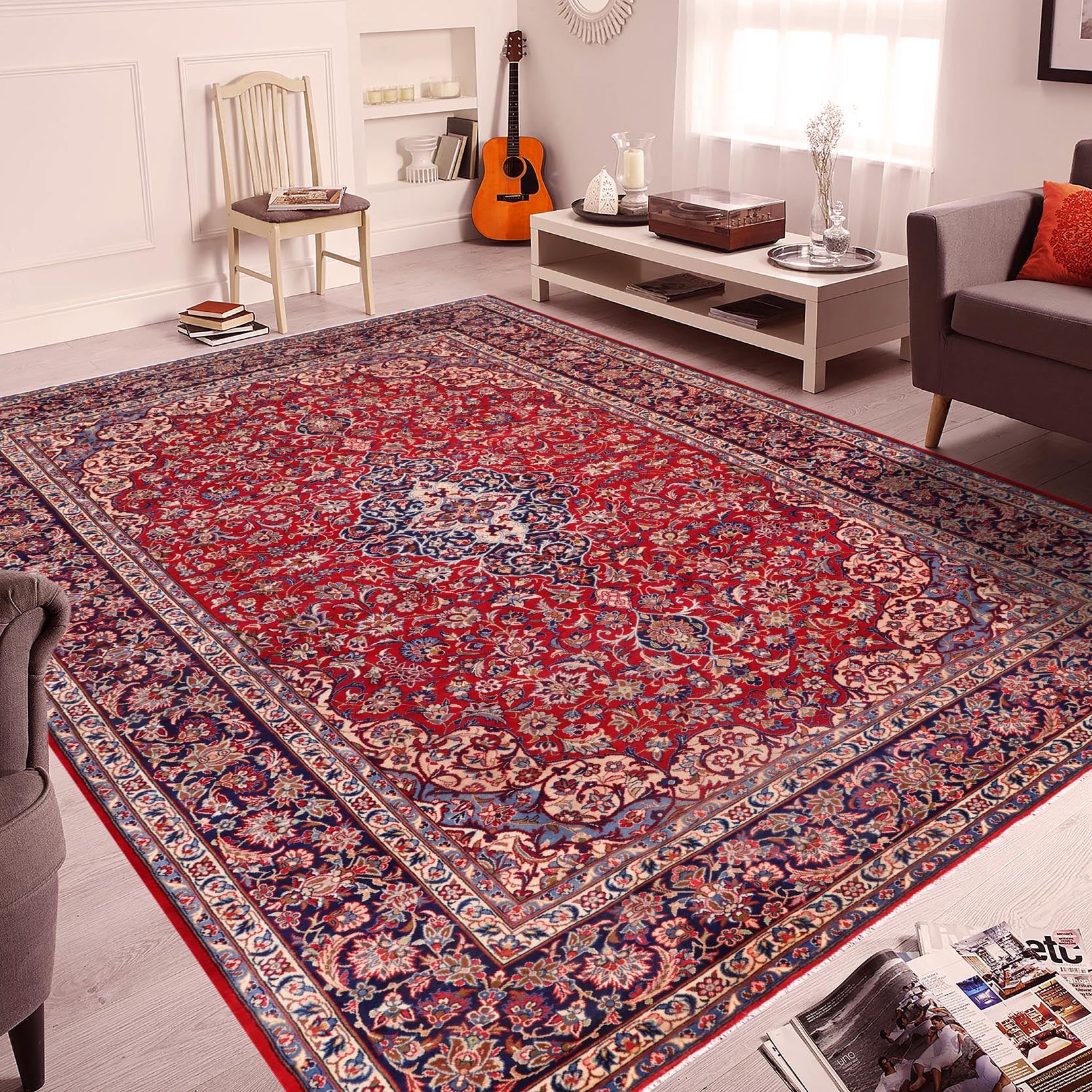 handmade Traditional Kashan Red Blue Hand Knotted RECTANGLE 100% WOOL area rug 9 x 14