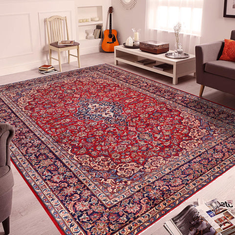 handmade Traditional Kashan Red Blue Hand Knotted RECTANGLE 100% WOOL area rug 9 x 14
