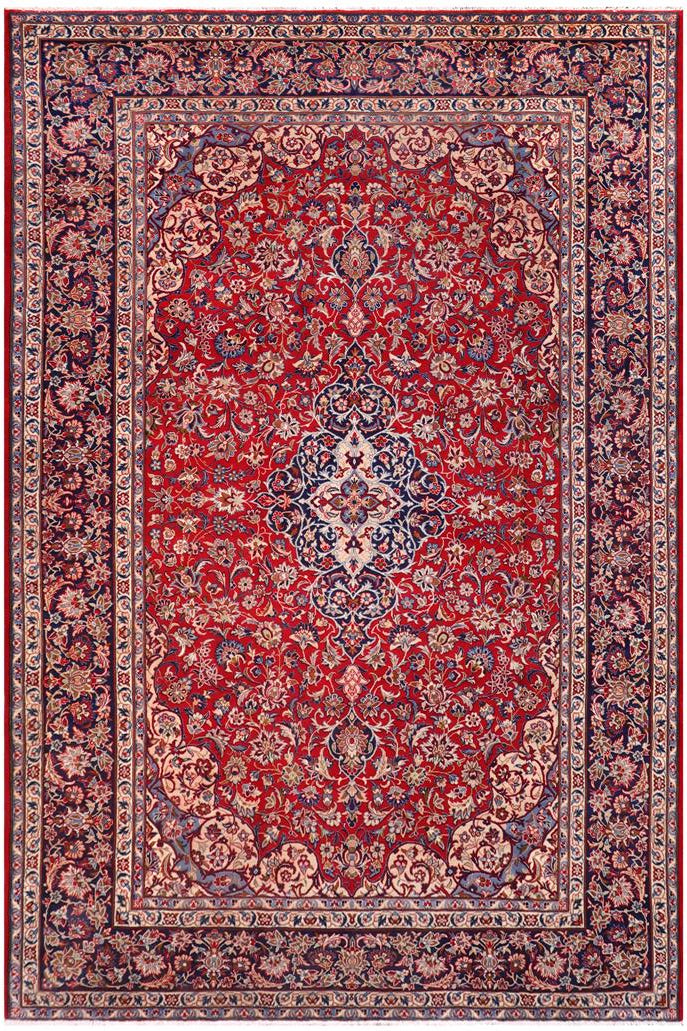 handmade Traditional Kashan Red Blue Hand Knotted RECTANGLE 100% Wool Pile area rug 9x14