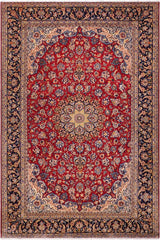 handmade Traditional Kashan Red Blue Hand Knotted RECTANGLE 100% Wool Pile area rug 10x13