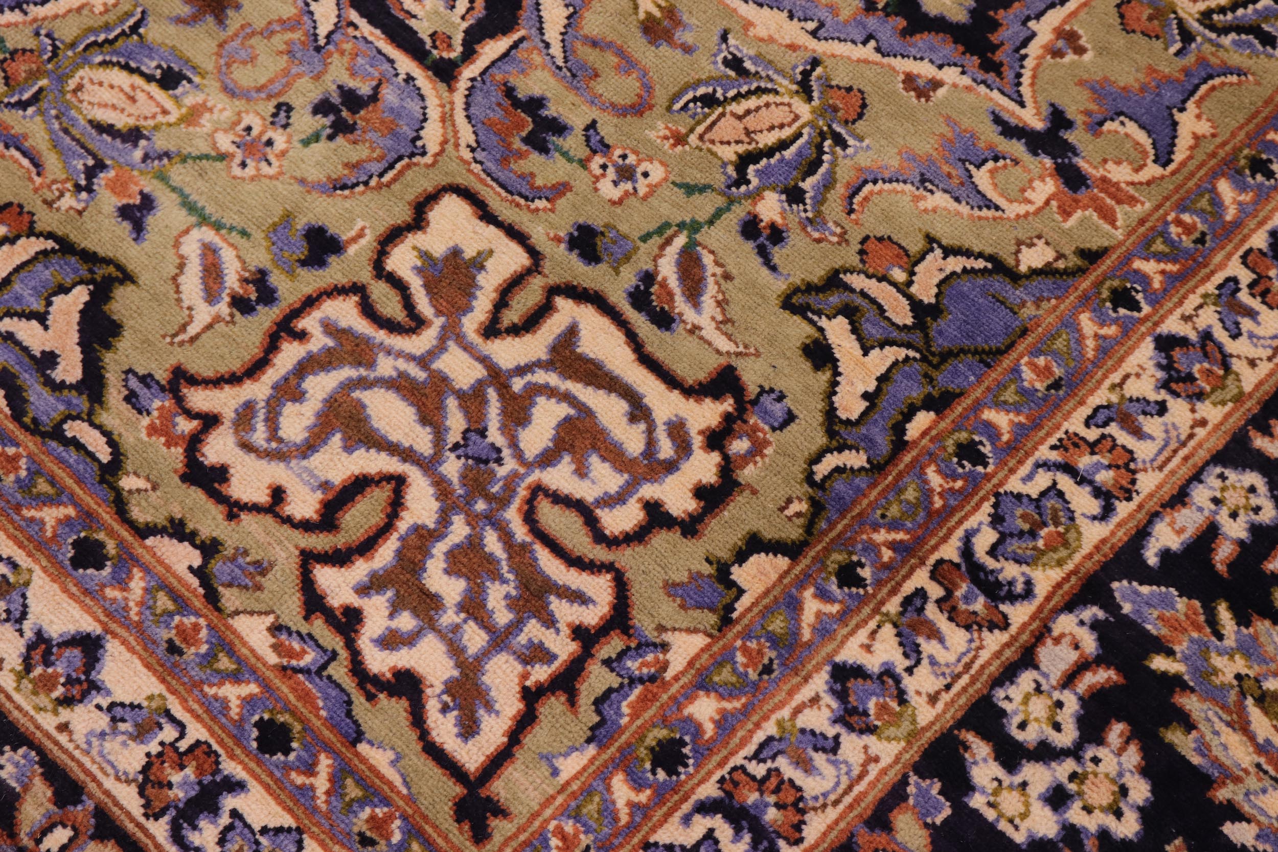 handmade Traditional Kashan Blue Beige Hand Knotted RECTANGLE 100% WOOL area rug 10 x 13