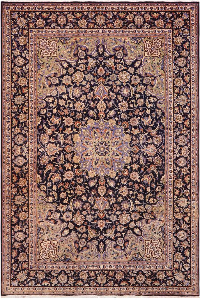 handmade Traditional Kashan Blue Beige Hand Knotted RECTANGLE 100% Wool Pile area rug 10x13