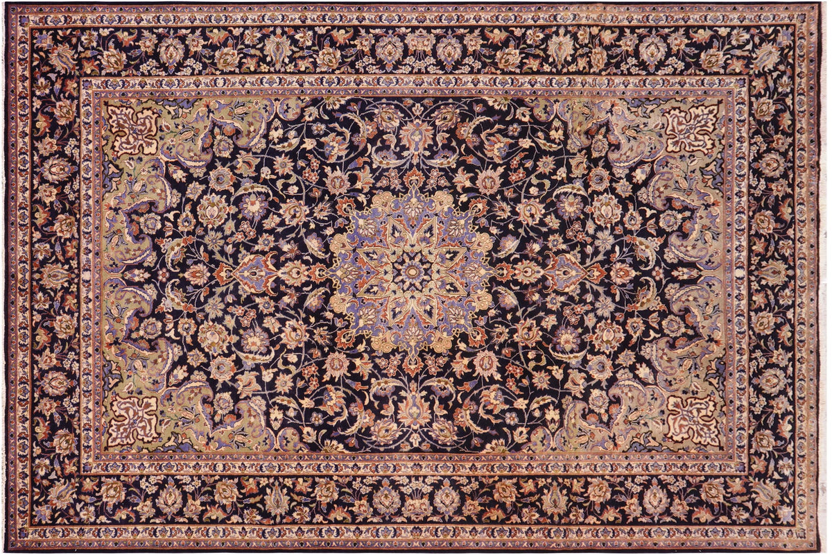 handmade Traditional Kashan Blue Beige Hand Knotted RECTANGLE 100% WOOL area rug 10 x 13