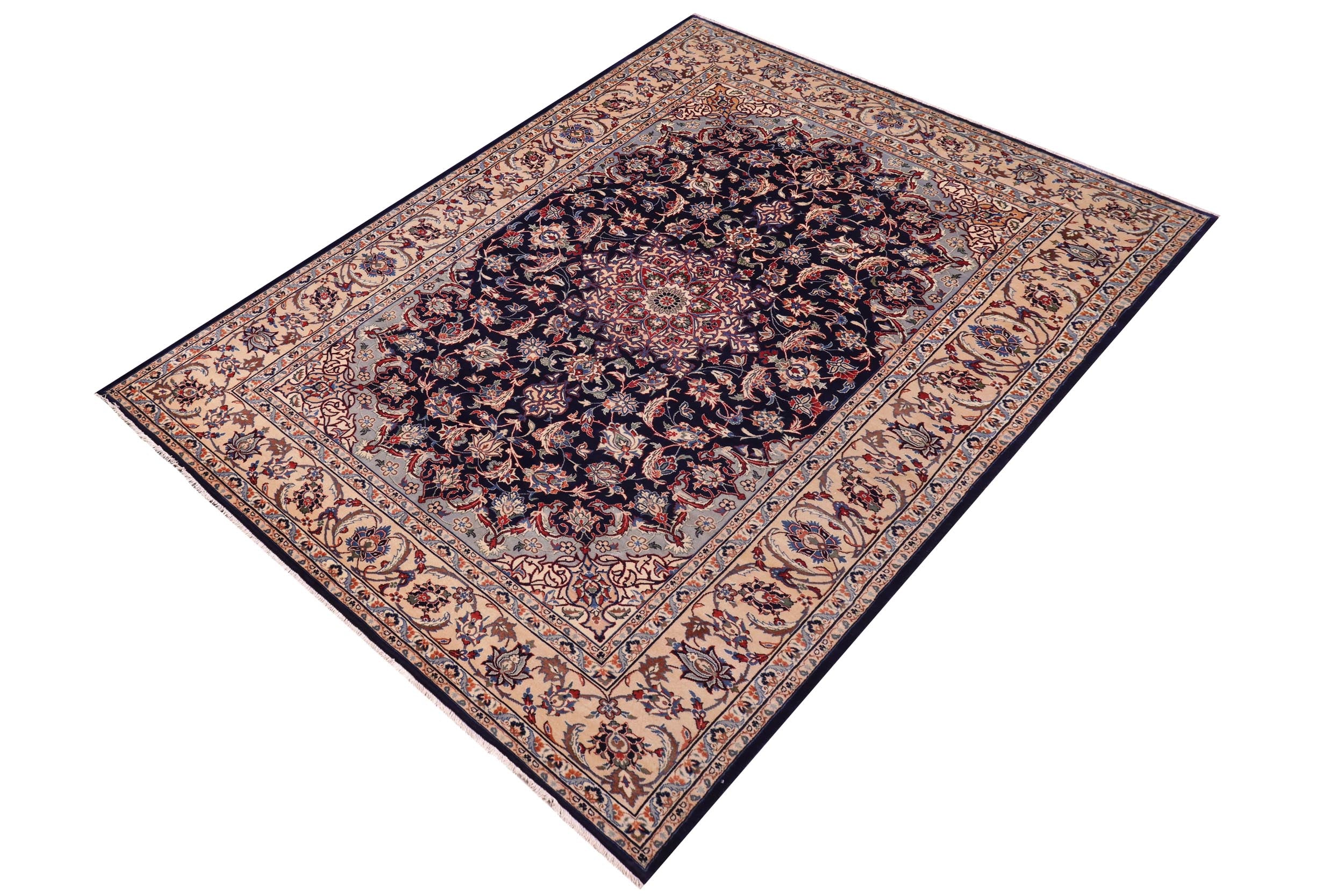 handmade Traditional Kashan Blue Beige Hand Knotted RECTANGLE 100% WOOL area rug 8 x 13