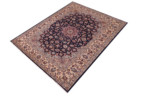 handmade Traditional Kashan Blue Beige Hand Knotted RECTANGLE 100% WOOL area rug 8 x 13