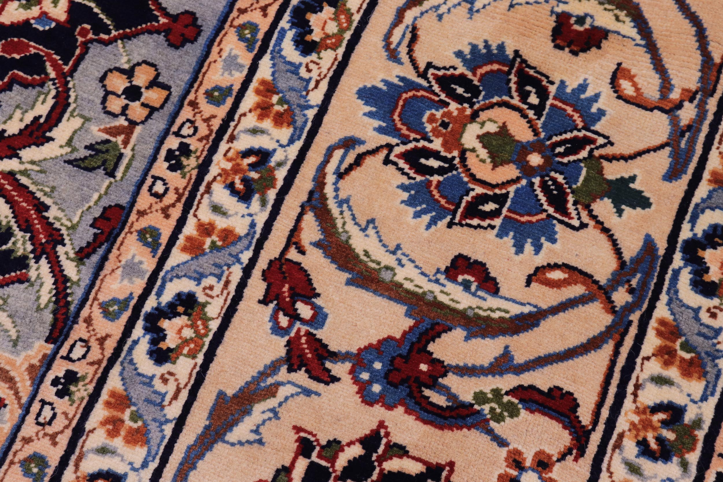 handmade Traditional Kashan Blue Beige Hand Knotted RECTANGLE 100% WOOL area rug 8 x 13
