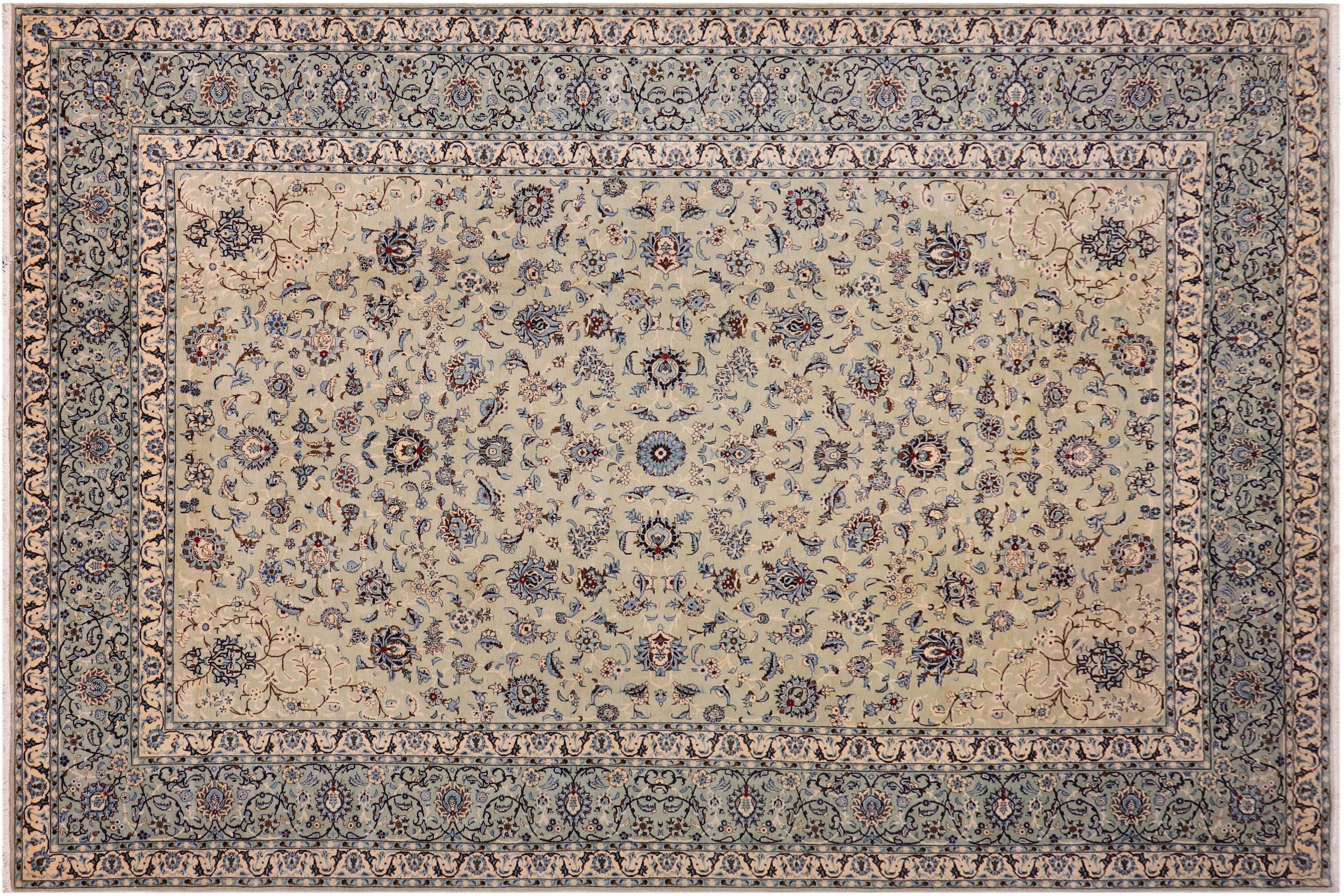 handmade Traditional Nahin Green Blue Hand Knotted RECTANGLE 100% WOOL area rug 10 x 14