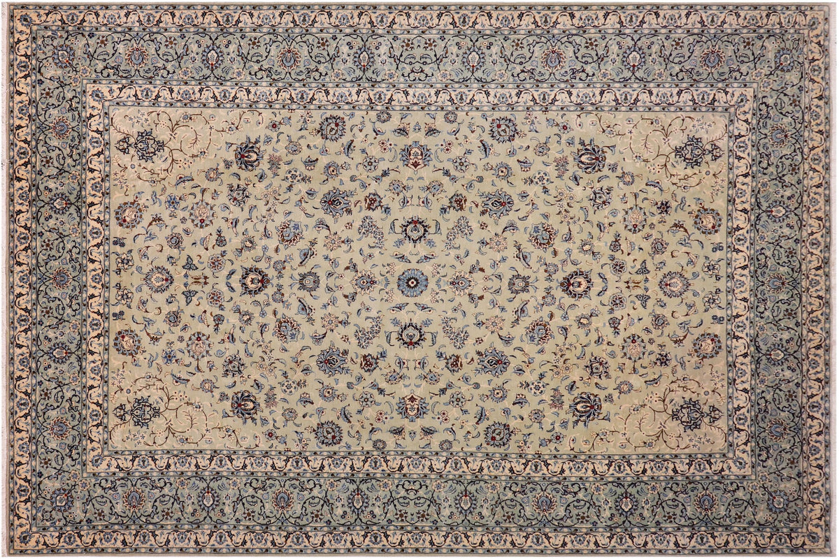 handmade Traditional Nahin Green Blue Hand Knotted RECTANGLE 100% WOOL area rug 10 x 14