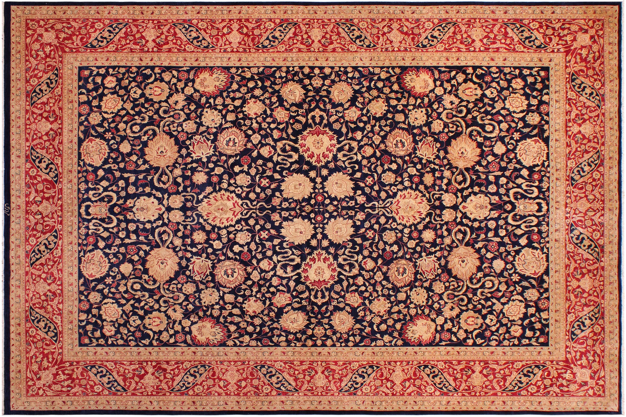 handmade Transitional Kashan Blue Red Hand Knotted RECTANGLE 100% WOOL area rug 9 x 12