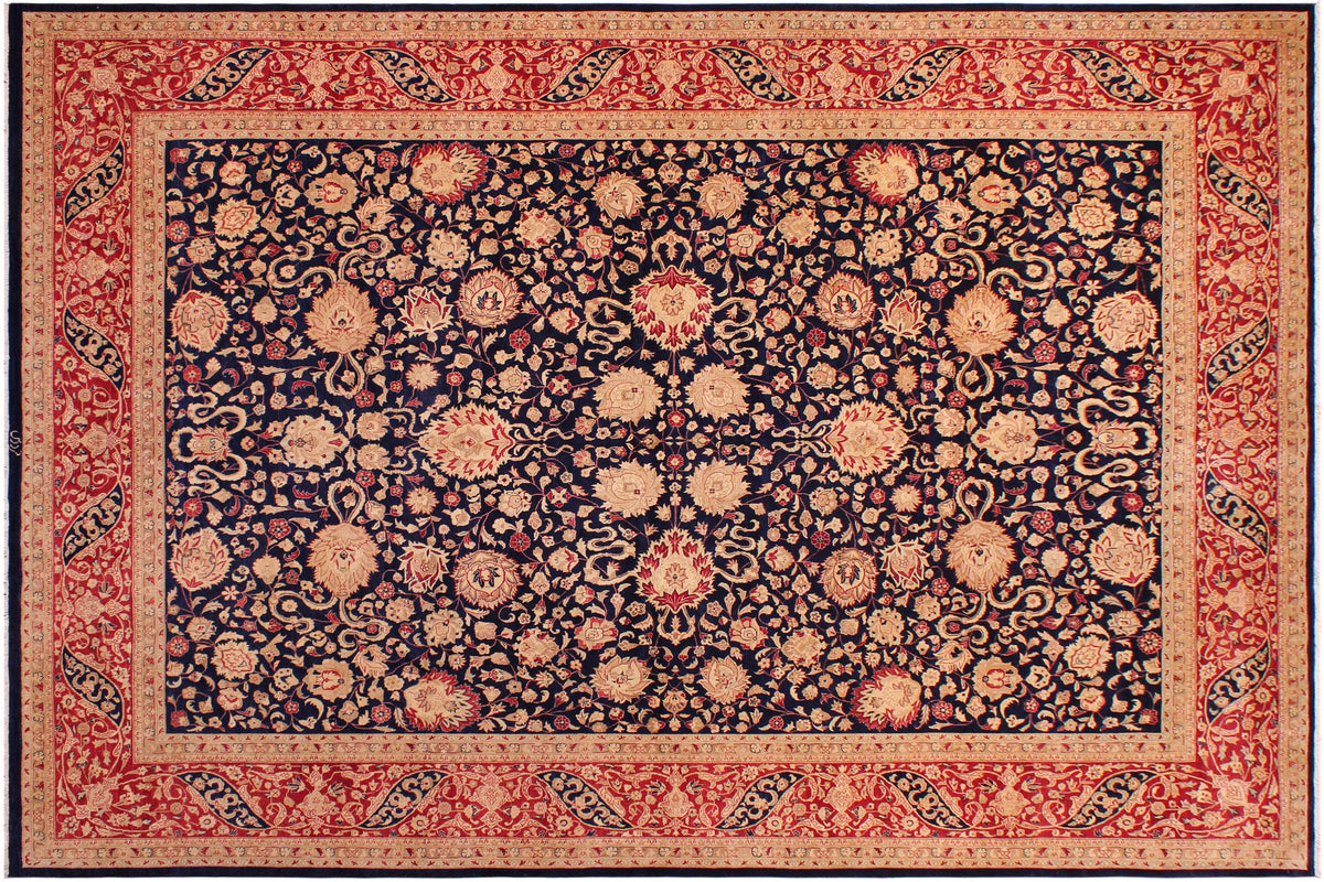 handmade Transitional Kashan Blue Red Hand Knotted RECTANGLE 100% WOOL area rug 9 x 12
