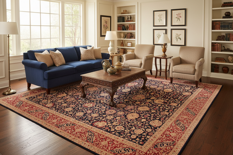 handmade Transitional Kashan Blue Red Hand Knotted RECTANGLE 100% WOOL area rug 9 x 12