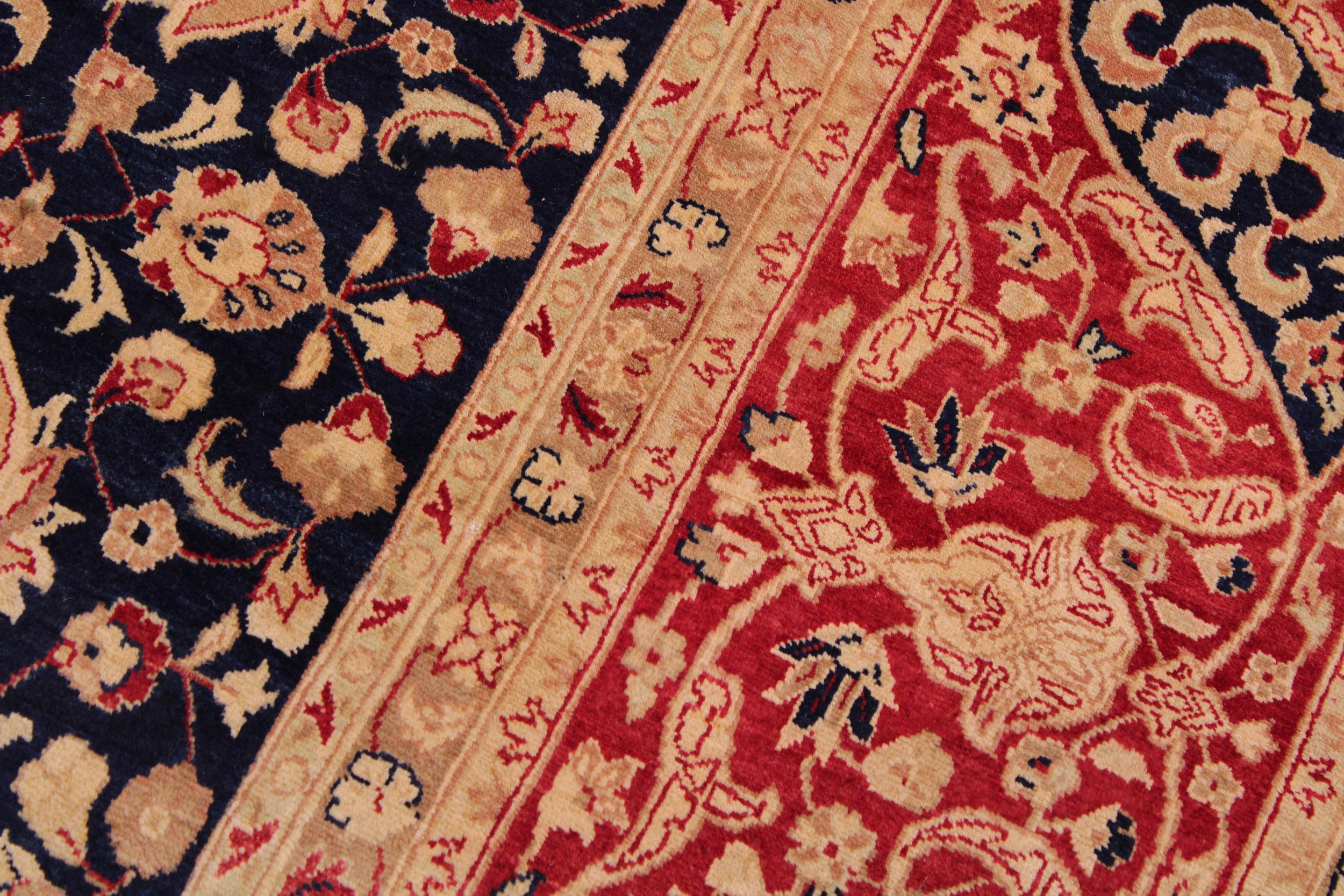 handmade Transitional Kashan Blue Red Hand Knotted RECTANGLE 100% WOOL area rug 9 x 12