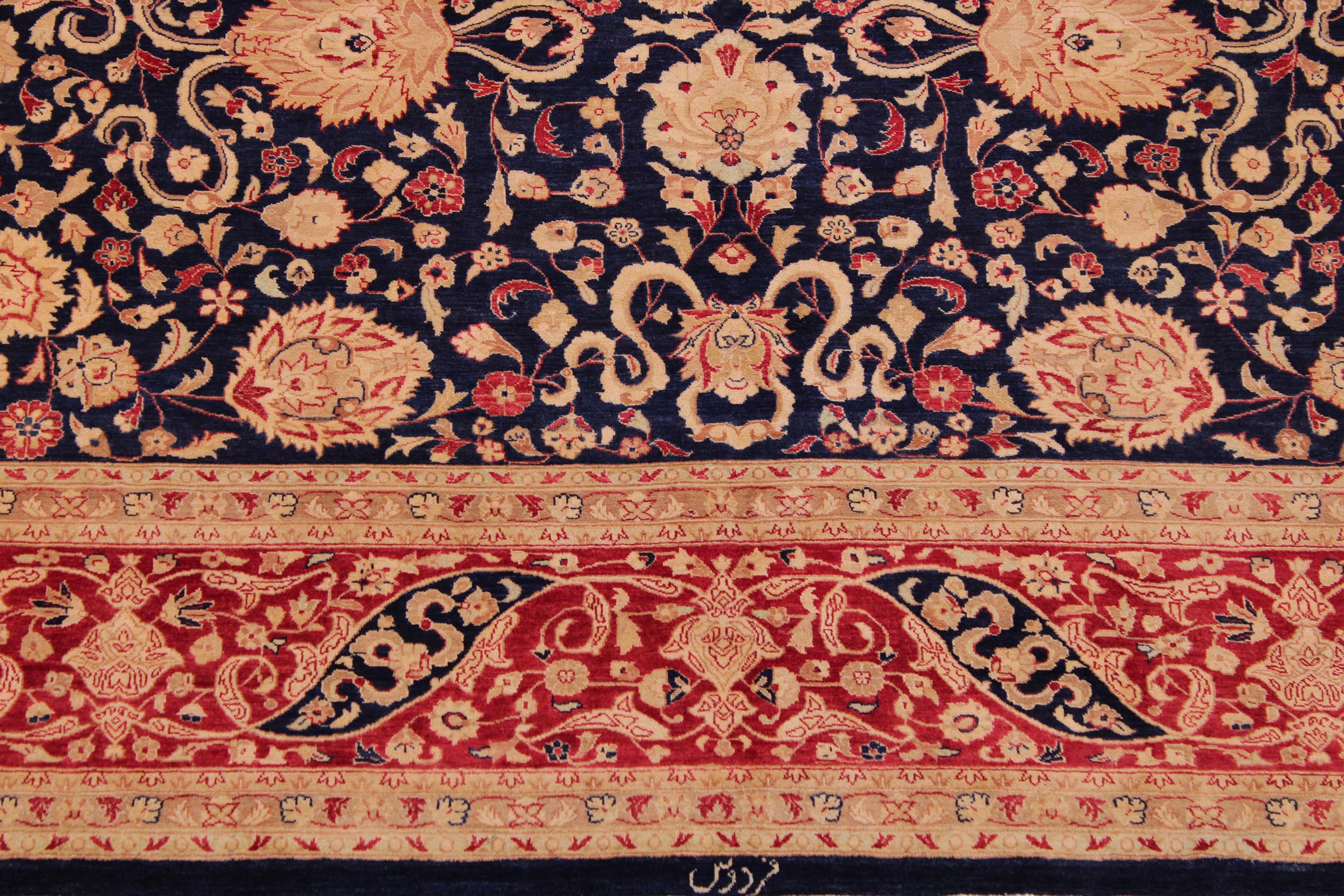 handmade Transitional Kashan Blue Red Hand Knotted RECTANGLE 100% WOOL area rug 9x12