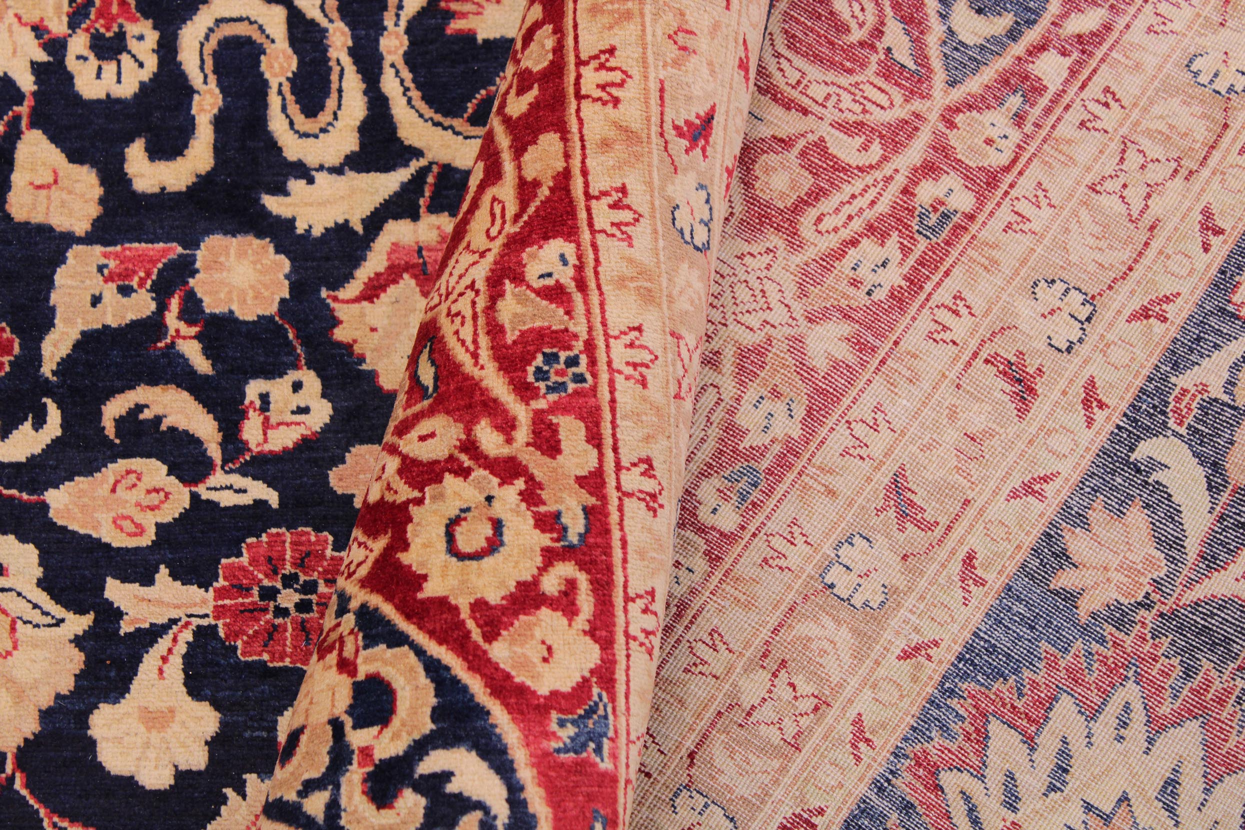 handmade Transitional Kashan Blue Red Hand Knotted RECTANGLE 100% WOOL area rug 9x12