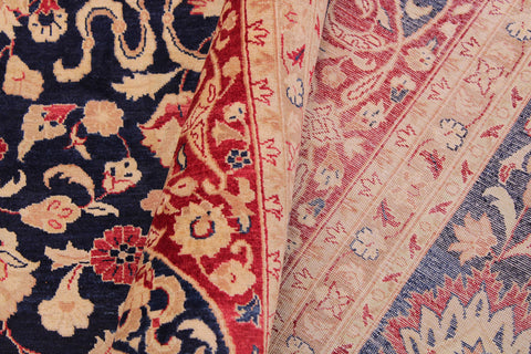 handmade Transitional Kashan Blue Red Hand Knotted RECTANGLE 100% WOOL area rug 9 x 12