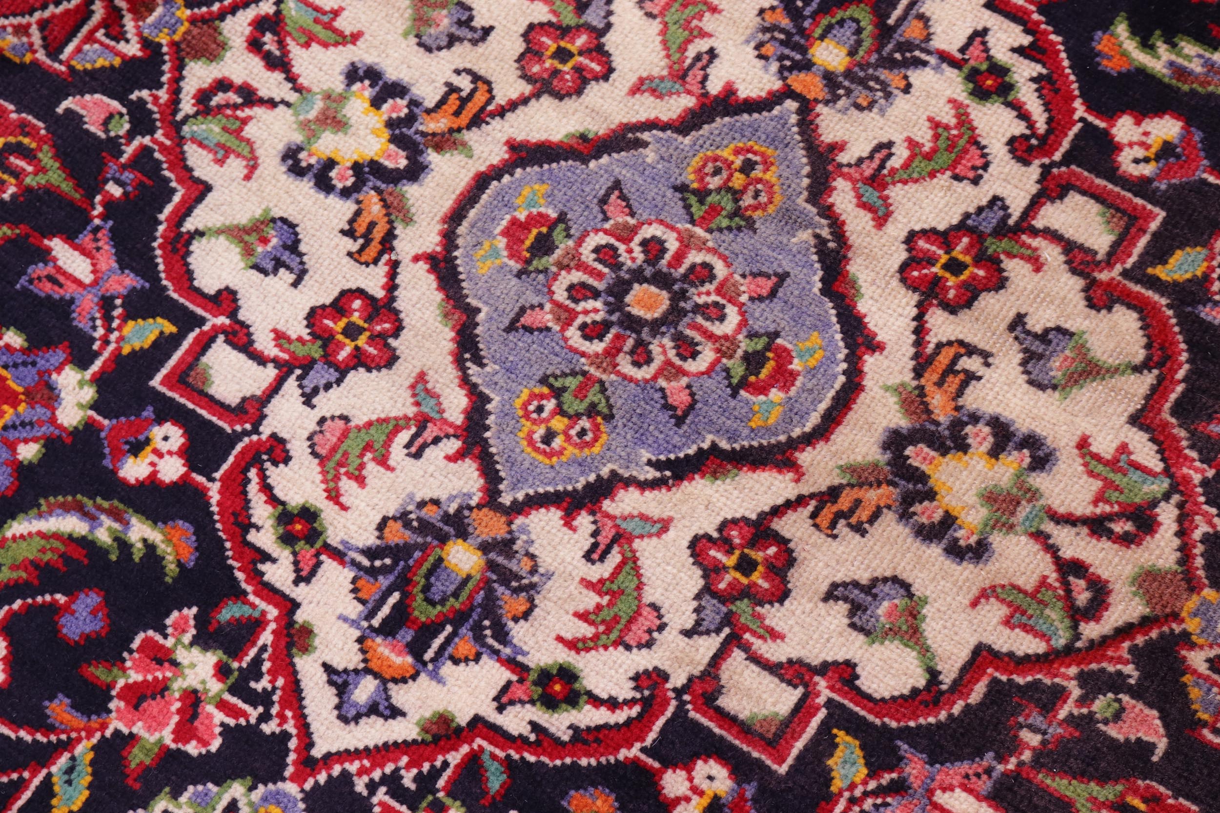 handmade Vintage Kashan Red Blue Hand Knotted RECTANGLE 100% WOOL area rug 10' x 13'