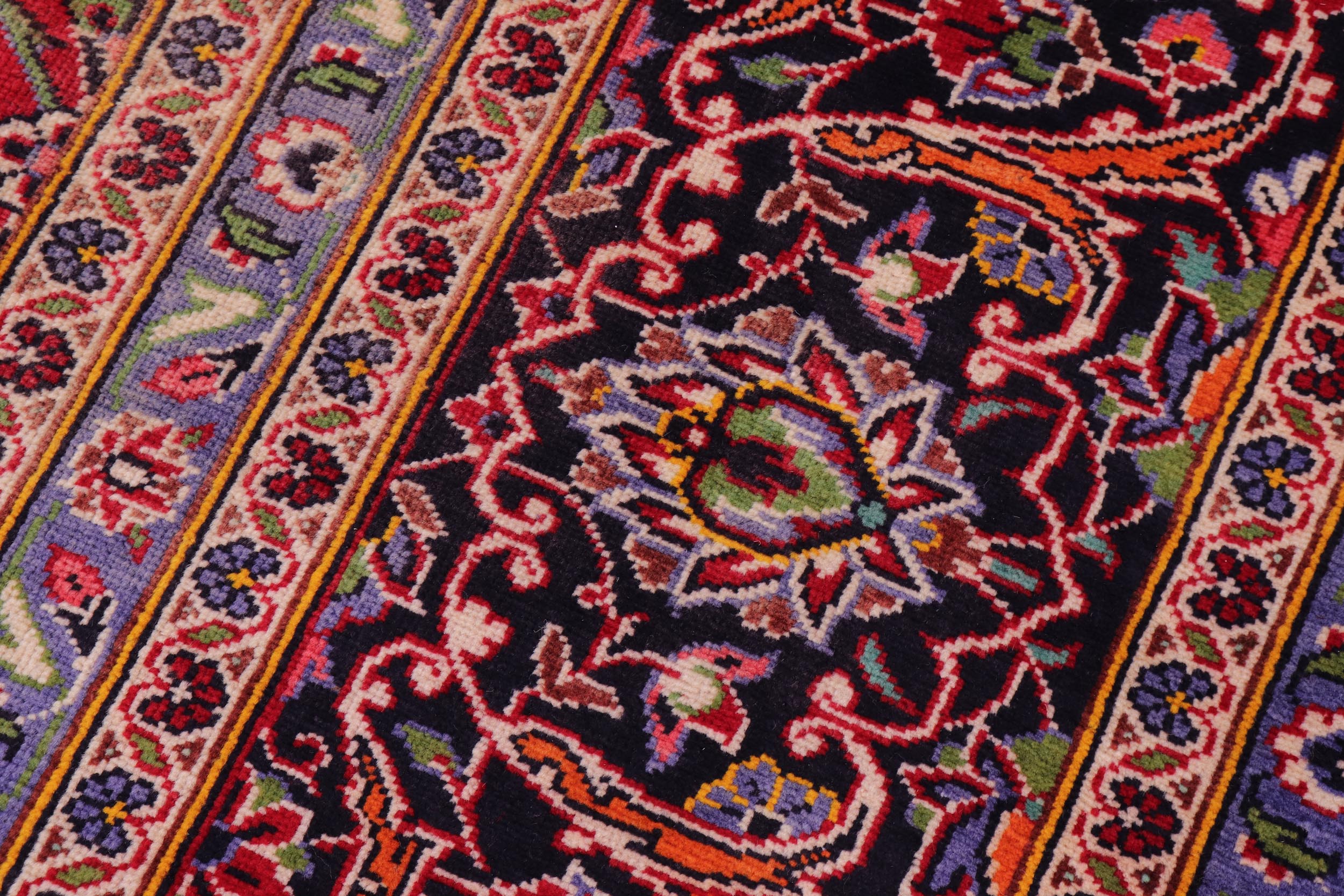 handmade Vintage Kashan Red Blue Hand Knotted RECTANGLE 100% WOOL area rug 10' x 13'