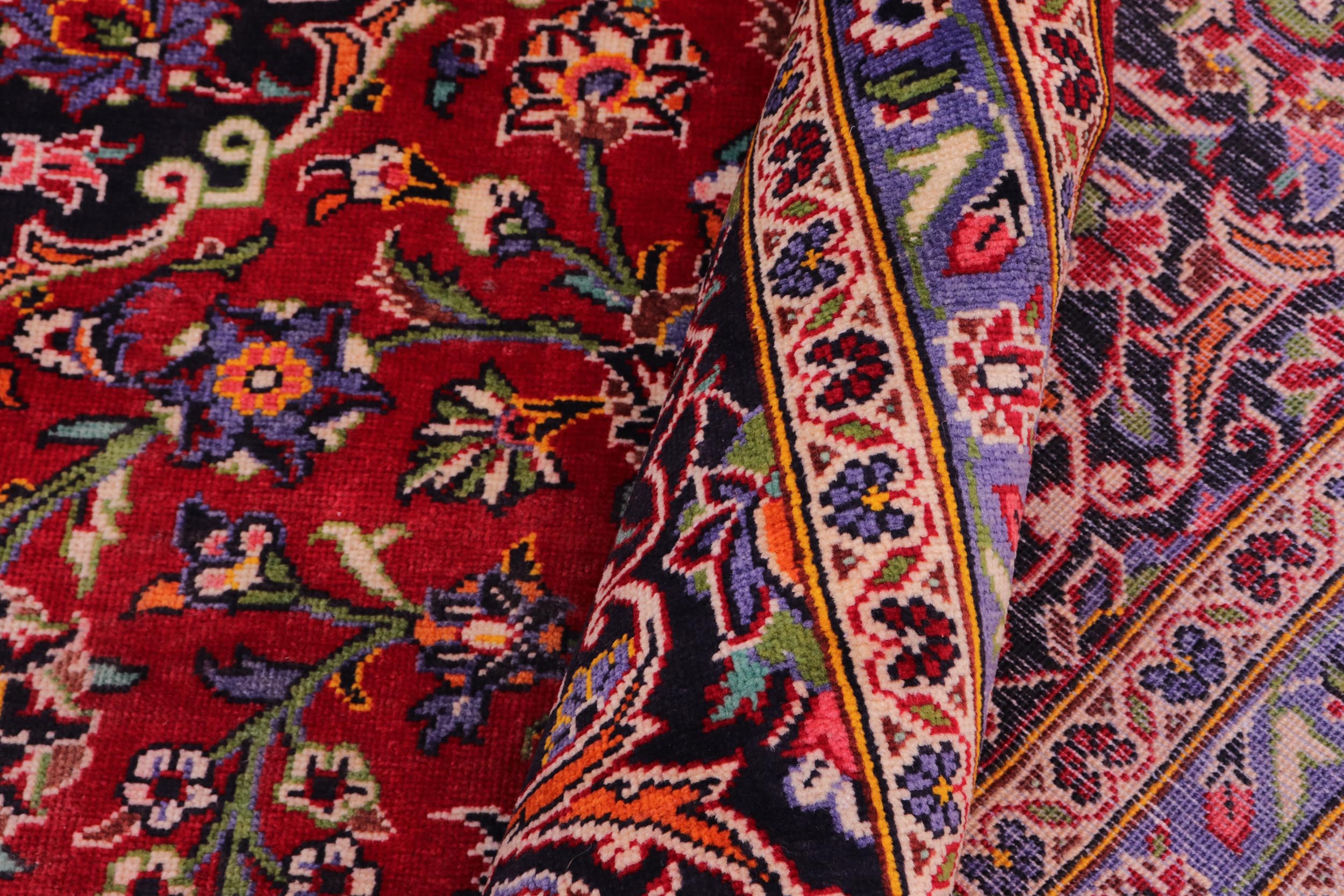 handmade Vintage Kashan Red Blue Hand Knotted RECTANGLE 100% WOOL area rug 10' x 13'