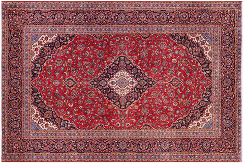 handmade Vintage Kashan Red Blue Hand Knotted RECTANGLE 100% WOOL area rug 10' x 13'