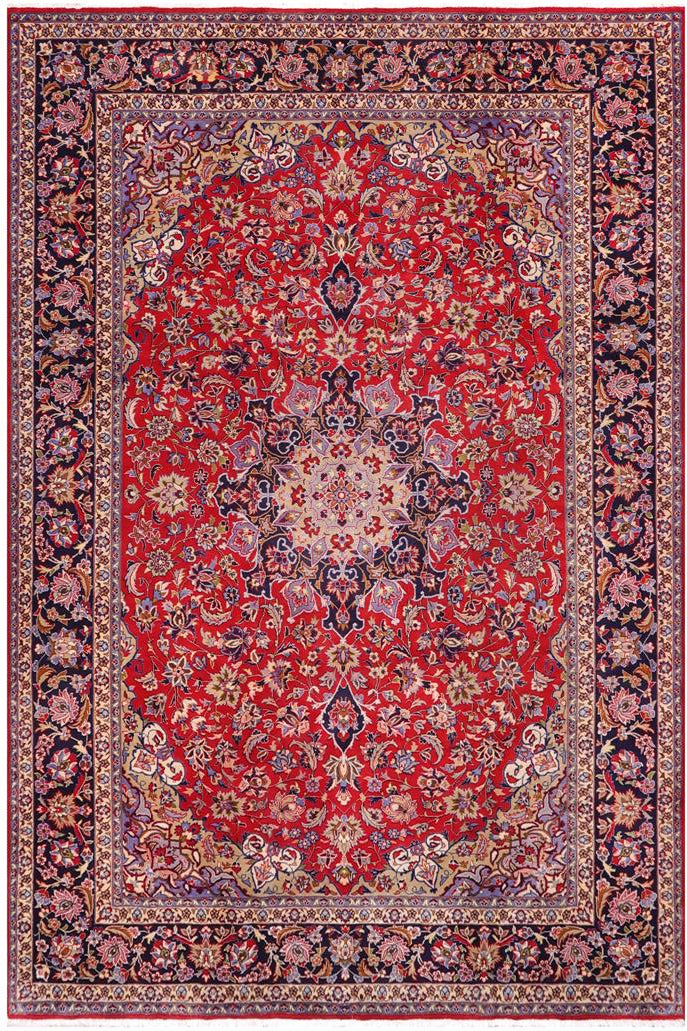 handmade Traditional Kashan Red Blue Hand Knotted RECTANGLE 100% Wool Pile area rug 10x13