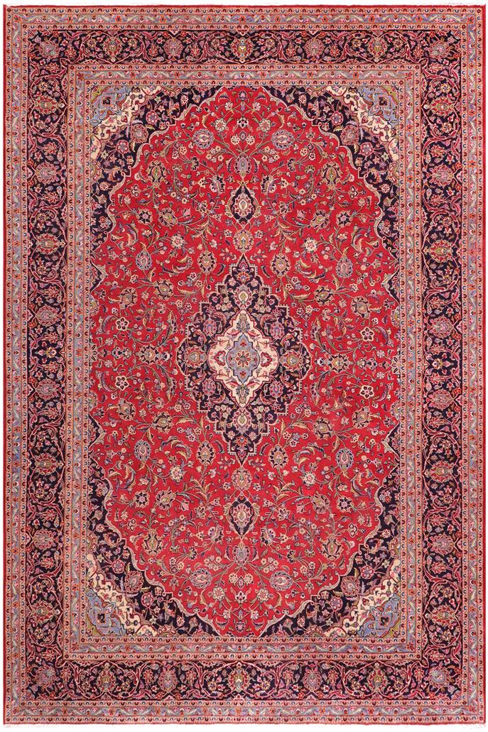 handmade Traditional Kashan Red Blue Hand Knotted RECTANGLE 100% Wool Pile area rug 10x13