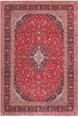 handmade Traditional Kashan Red Blue Hand Knotted RECTANGLE 100% Wool Pile area rug 10x13