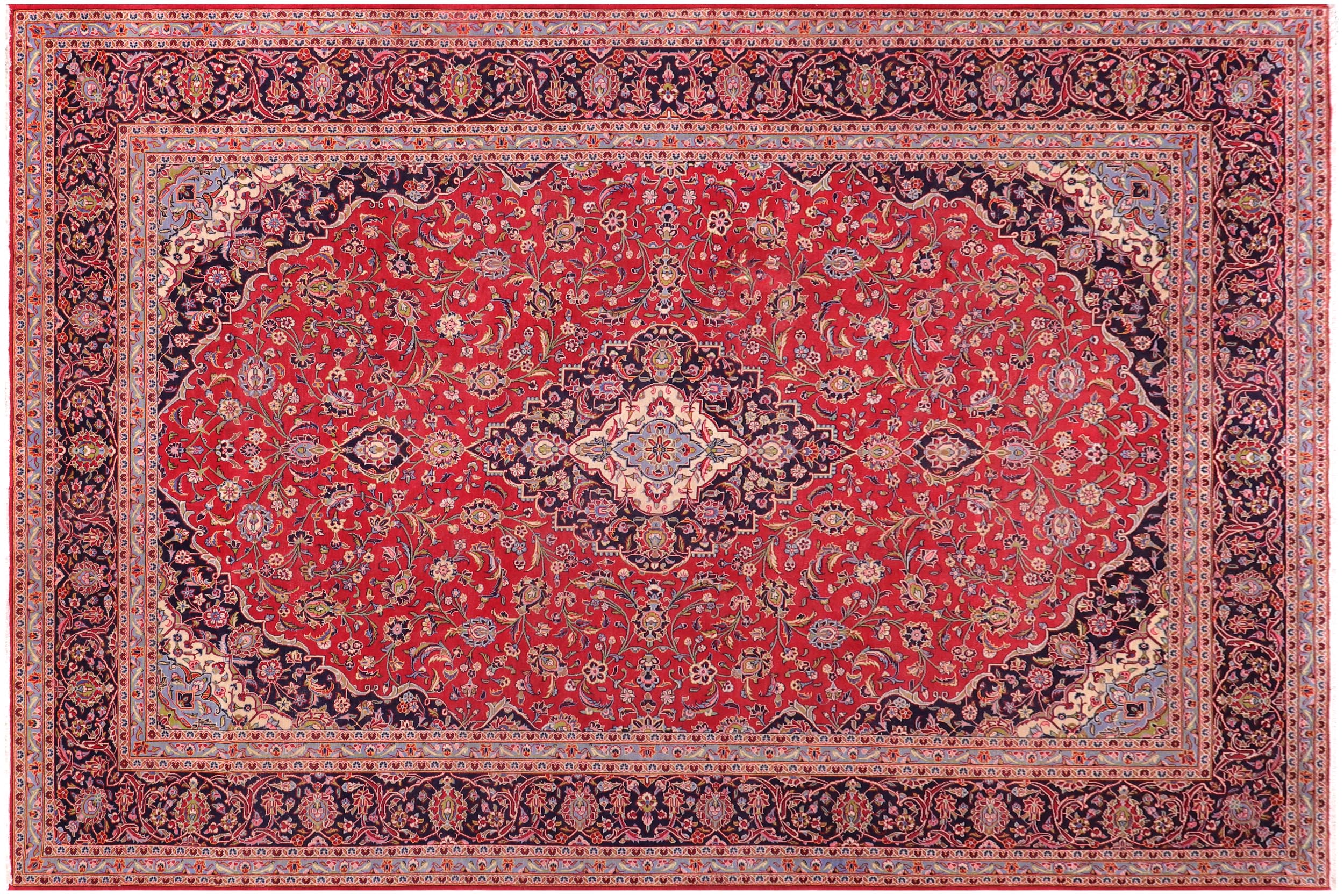 handmade Traditional Kashan Red Blue Hand Knotted RECTANGLE 100% WOOL area rug 10 x 13