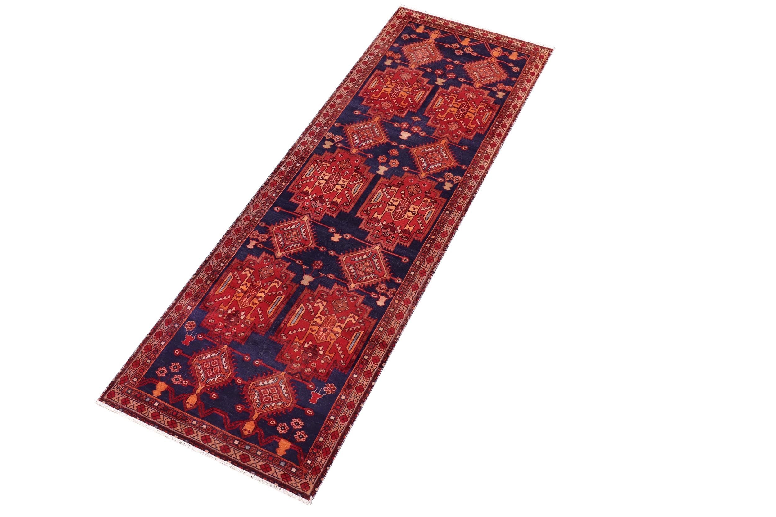 handmade Traditional Kashan Blue Red Hand Knotted RUNNER 100% WOOL area rug 4 x 10