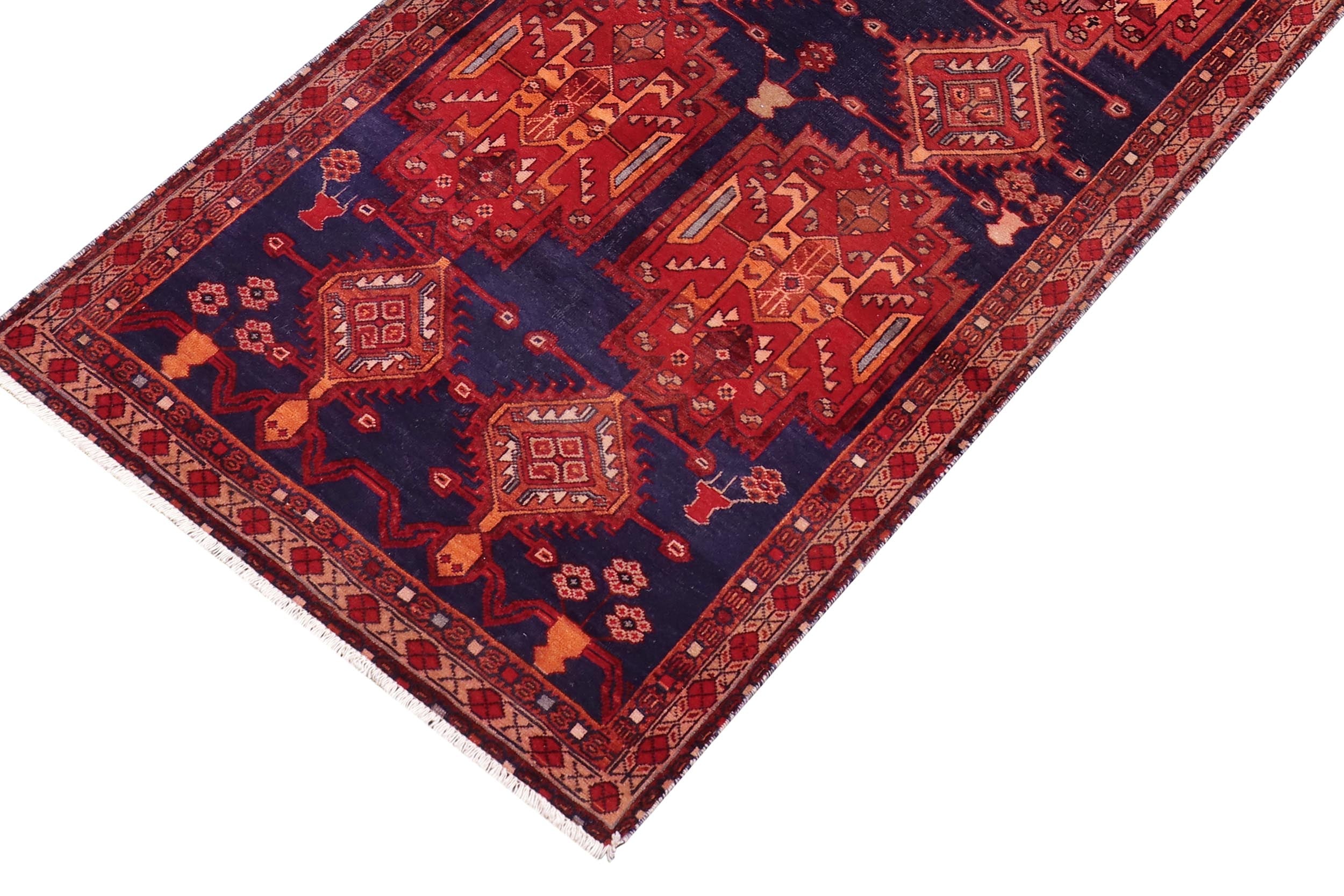 handmade Traditional Kashan Blue Red Hand Knotted RUNNER 100% WOOL area rug 4 x 10