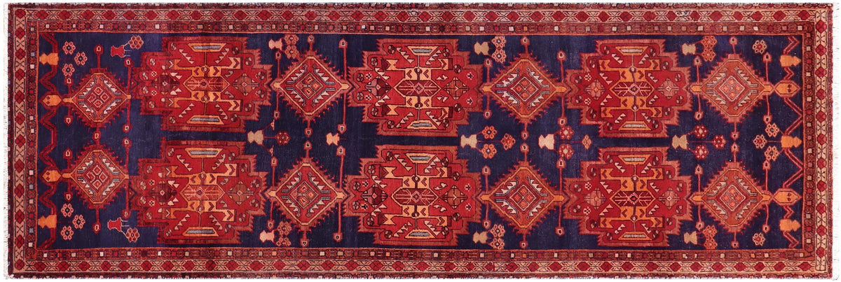 handmade Traditional Kashan Blue Red Hand Knotted RUNNER 100% WOOL area rug 4 x 10