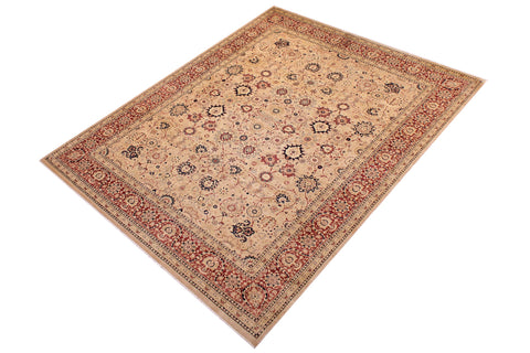 handmade Transitional Tabriz Beige Red Hand Knotted RECTANGLE 100% WOOL area rug 9x12