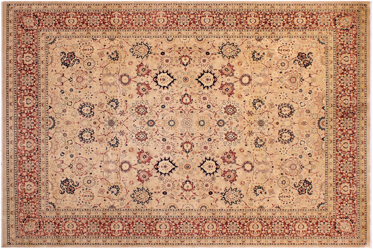 handmade Transitional Tabriz Beige Red Hand Knotted RECTANGLE 100% WOOL area rug 9 x 12