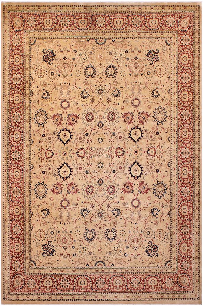 Traditional Tabriz Goldie Beige Red Hand Knotted Area rugs 9X12