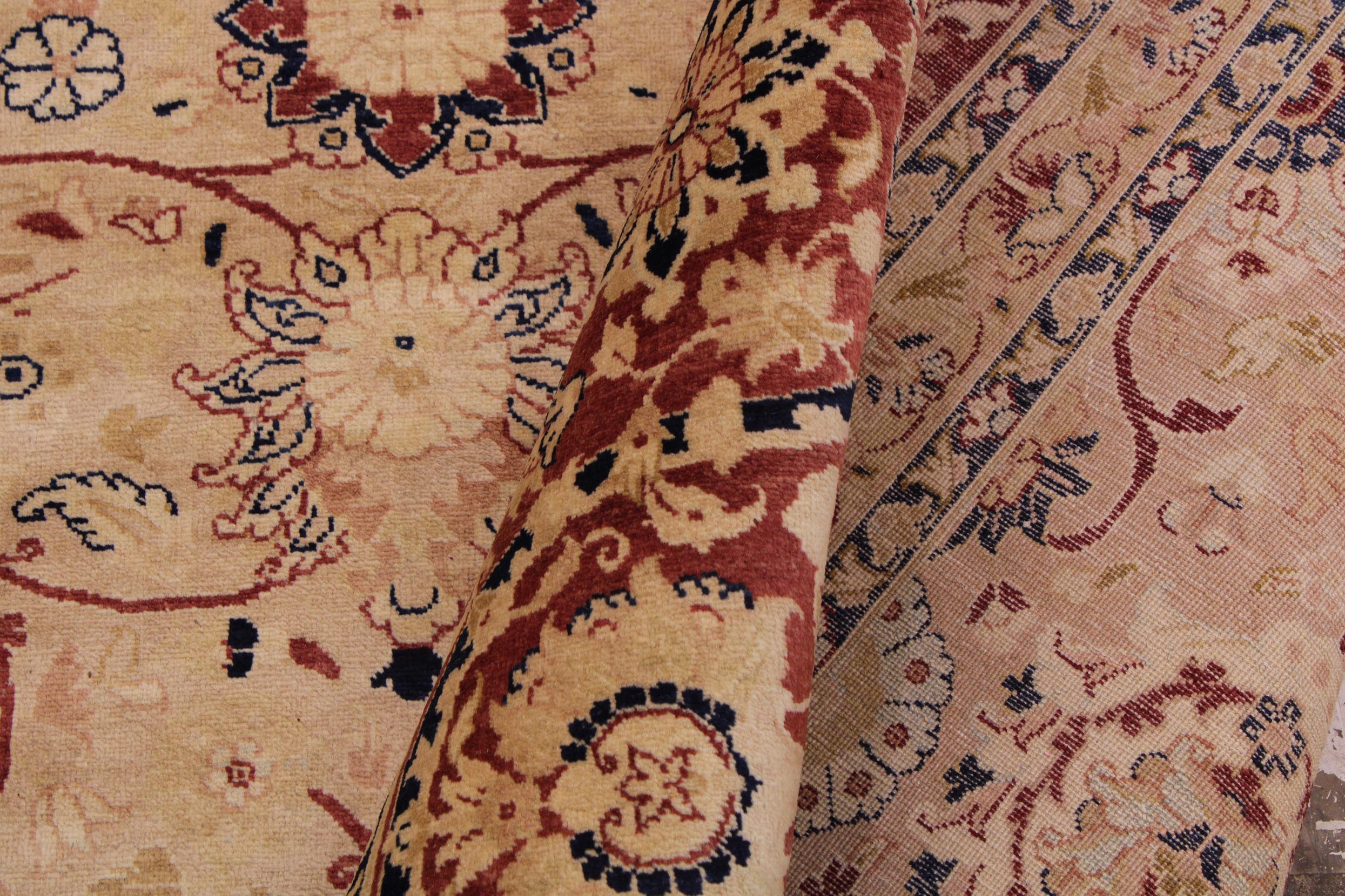 handmade Transitional Tabriz Beige Red Hand Knotted RECTANGLE 100% WOOL area rug 9x12