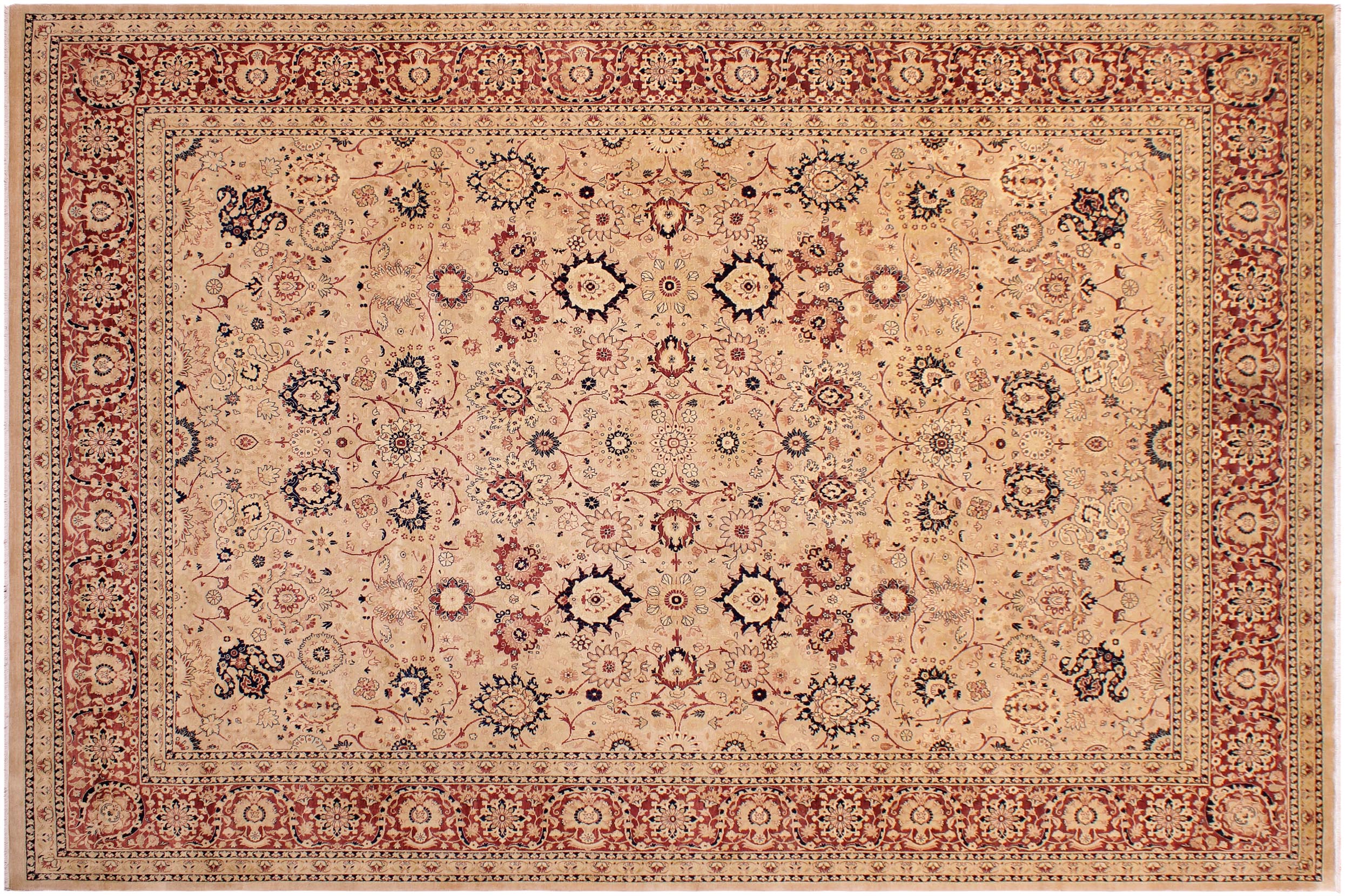 handmade Transitional Tabriz Beige Red Hand Knotted RECTANGLE 100% WOOL area rug 9x12