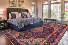 Traditional handmade Persian vintage distressed Blue Beige Hand Knotted RECTANGLE 100% WOOL area rug 8X11