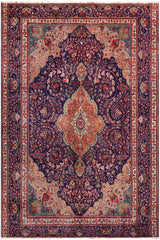 Vintage Antique Kashan Alivia Blue/Beige Wool Rug - 8'3''X11'2''