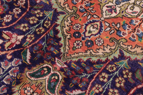 handmade Vintage Kashan Blue Beige Hand Knotted RECTANGLE 100% WOOL area rug 8' x 11'